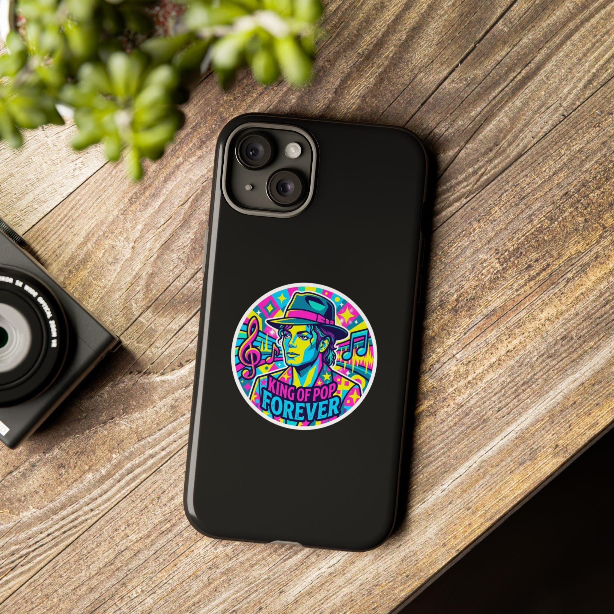 Matte Black iPhone Tough Cases 12 to 17 Pro Max  — "King of Pop Forever" Retro Pop Art Phone Case