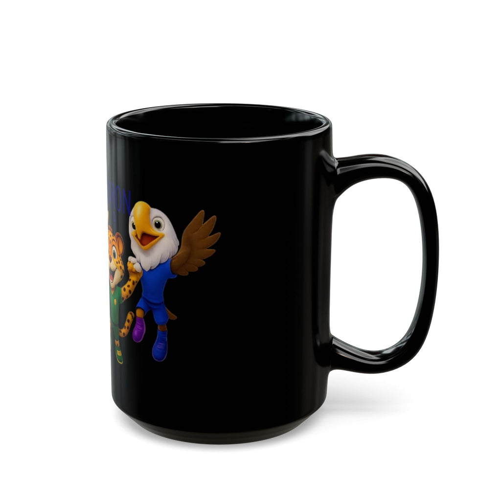 Kids Sports Mascot Black Mug — Personalized Name Option (11oz/15oz)