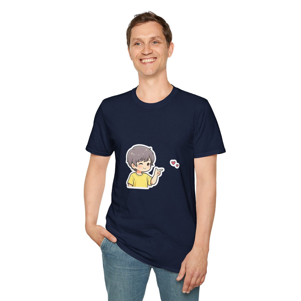 Cute Boy Waving Hearts T-Shirt — Cute Kawaii Cartoon Graphic Tee