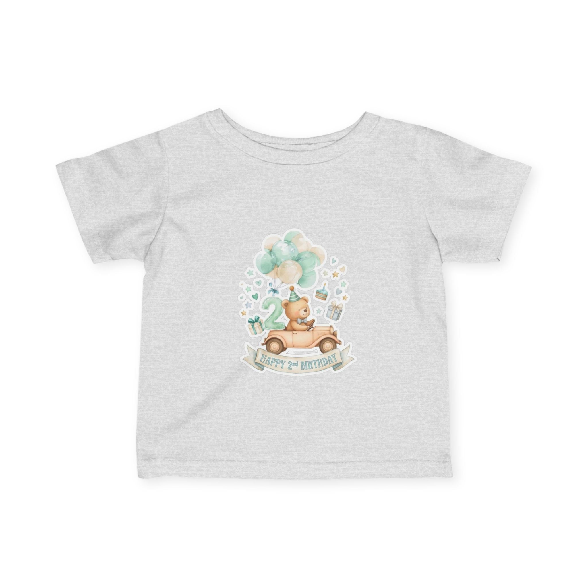 Baby 2nd Birthday Tee - Cute Bear in Car with Balloons Infant Shirt