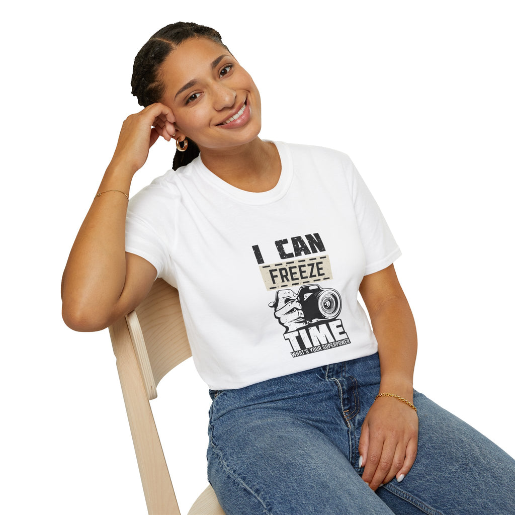 I Can Freeze Time Camera T‑Shirt — Vintage Photographer Quote Tee