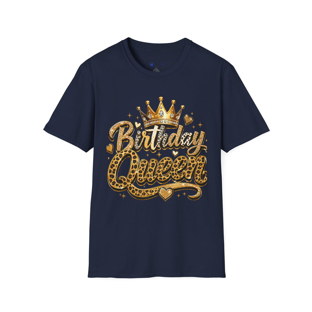 Birthday Queen T‑Shirt — Gold Crown & Leopard Print Celebration Tee