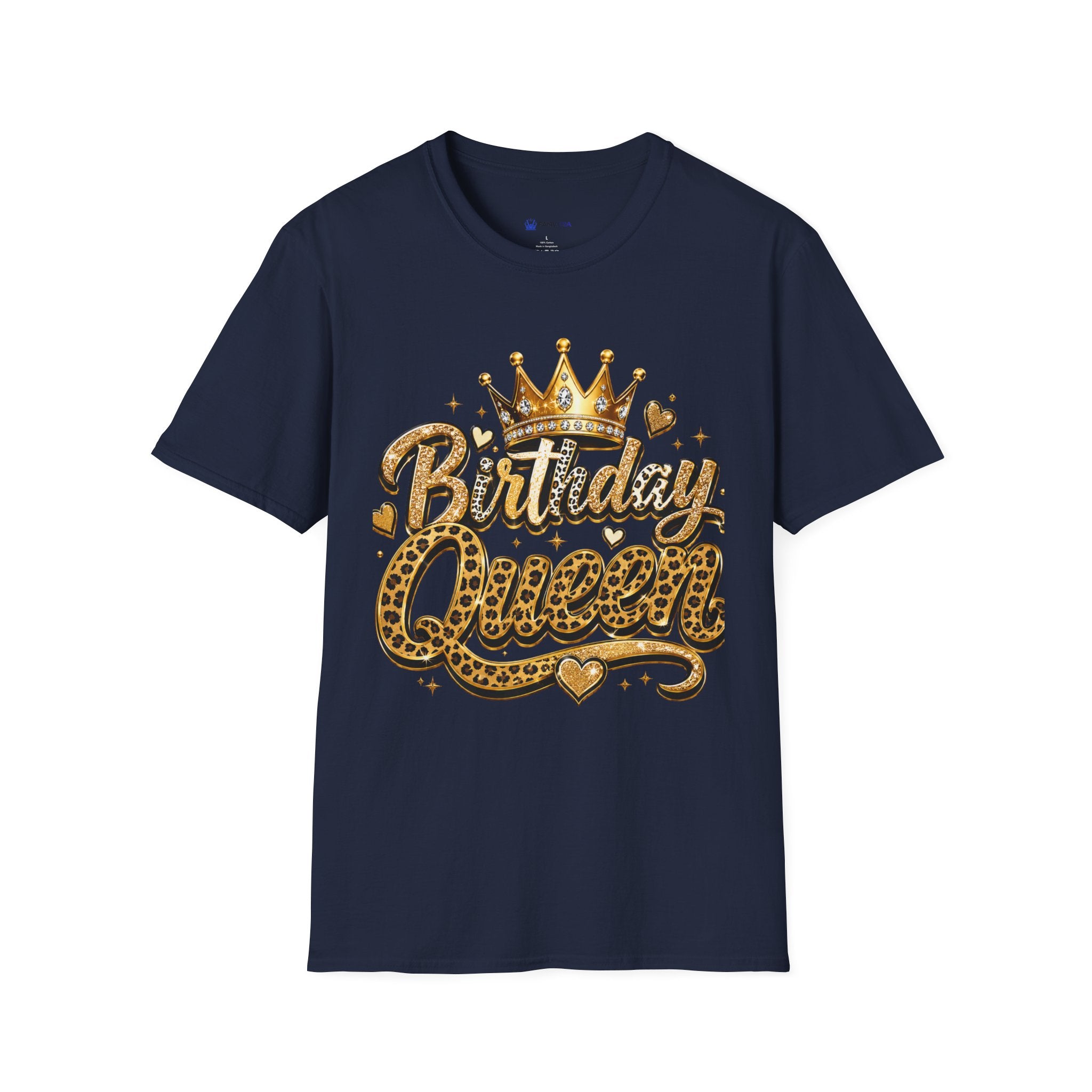 Birthday Queen T‑Shirt — Gold Crown & Leopard Print Celebration Tee