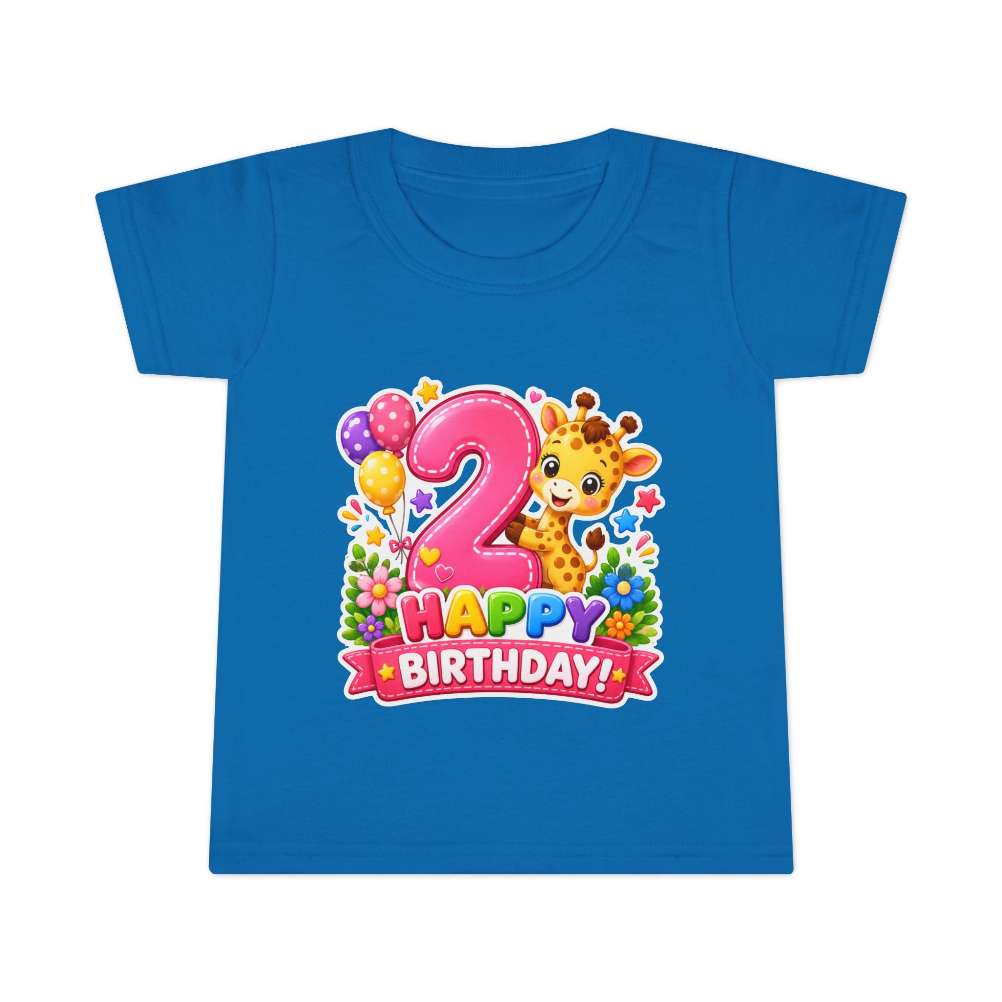 2nd Birthday Toddler T-Shirt — Cute Giraffe "Happy Birthday" Design