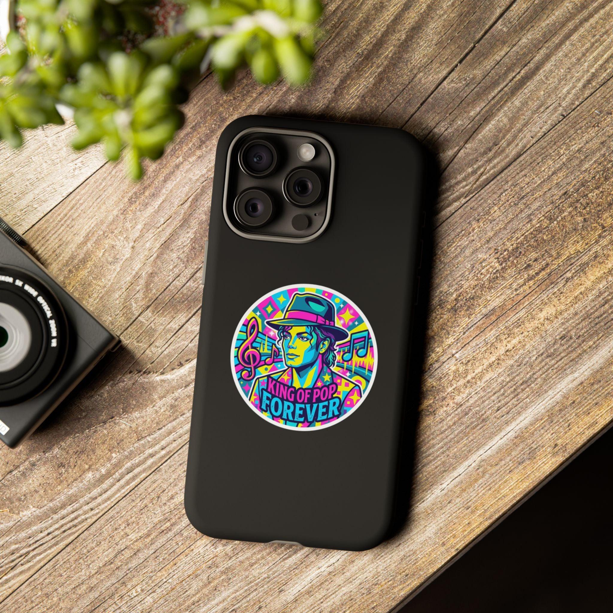 Matte Black iPhone Tough Cases 12 to 17 Pro Max  — "King of Pop Forever" Retro Pop Art Phone Case