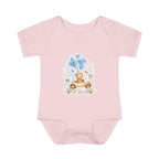 Baby Bodysuit - Blue Teddy Bear with Balloons "Happy Birthday" Infant Onesie