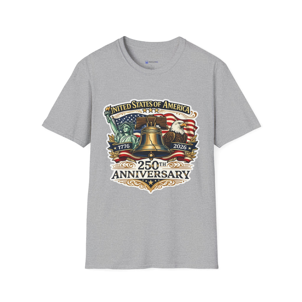 Patriotic USA 250th Anniversary T-Shirt — Liberty Bell, Eagle & Flag Design (1776–2026).