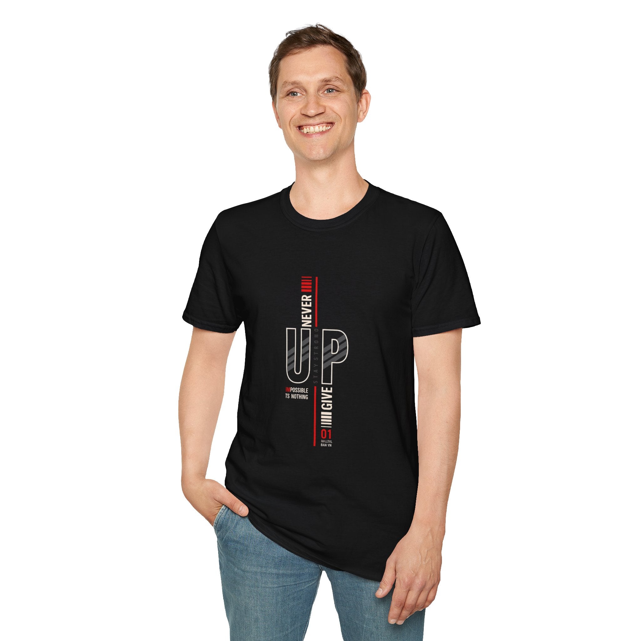 Never Give Up T-Shirt — Motivational Vertical 'Never Up' Graphic Tee