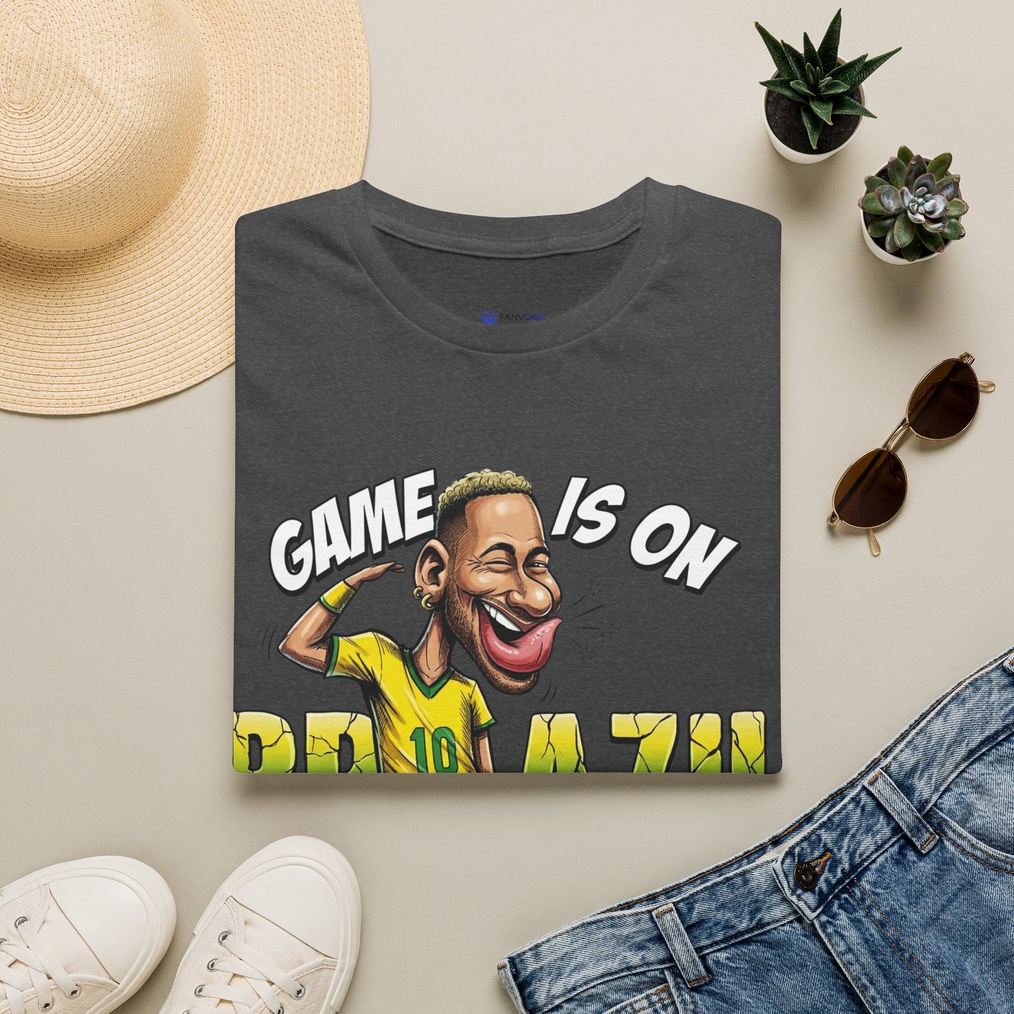 Brazilian Soccer comic style  figure T-Shirt — "Game Is On" Caricature Neymar Fan Tee