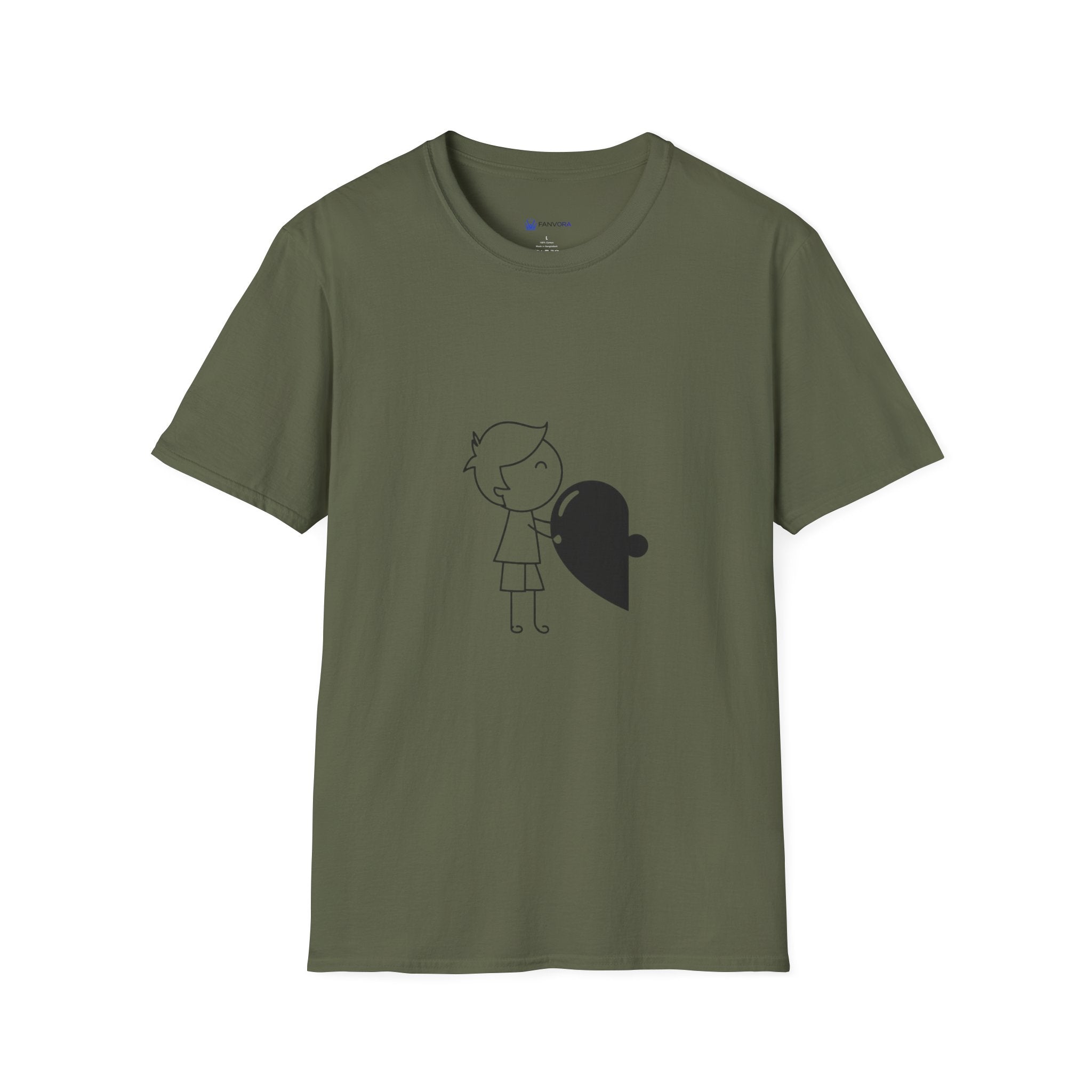T-Shirt — Boy Hugging Heart Ghost Cute Minimalist Graphic Tee