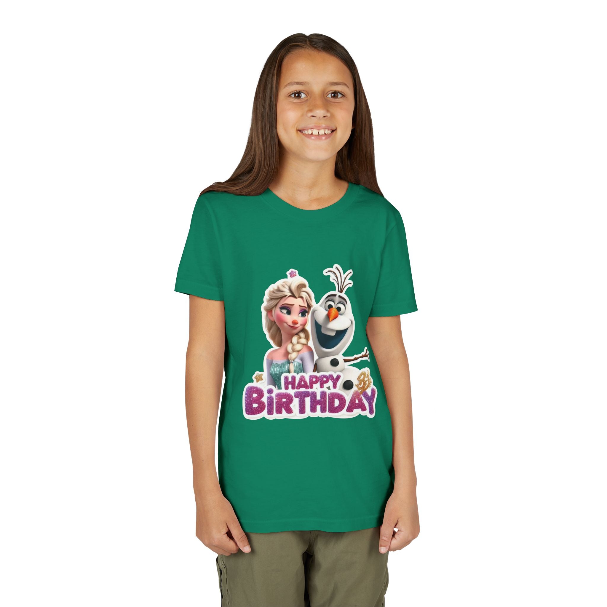 Kids' Birthday Tee - Cute Princess and Snowman "Happy Birthday" Graphic