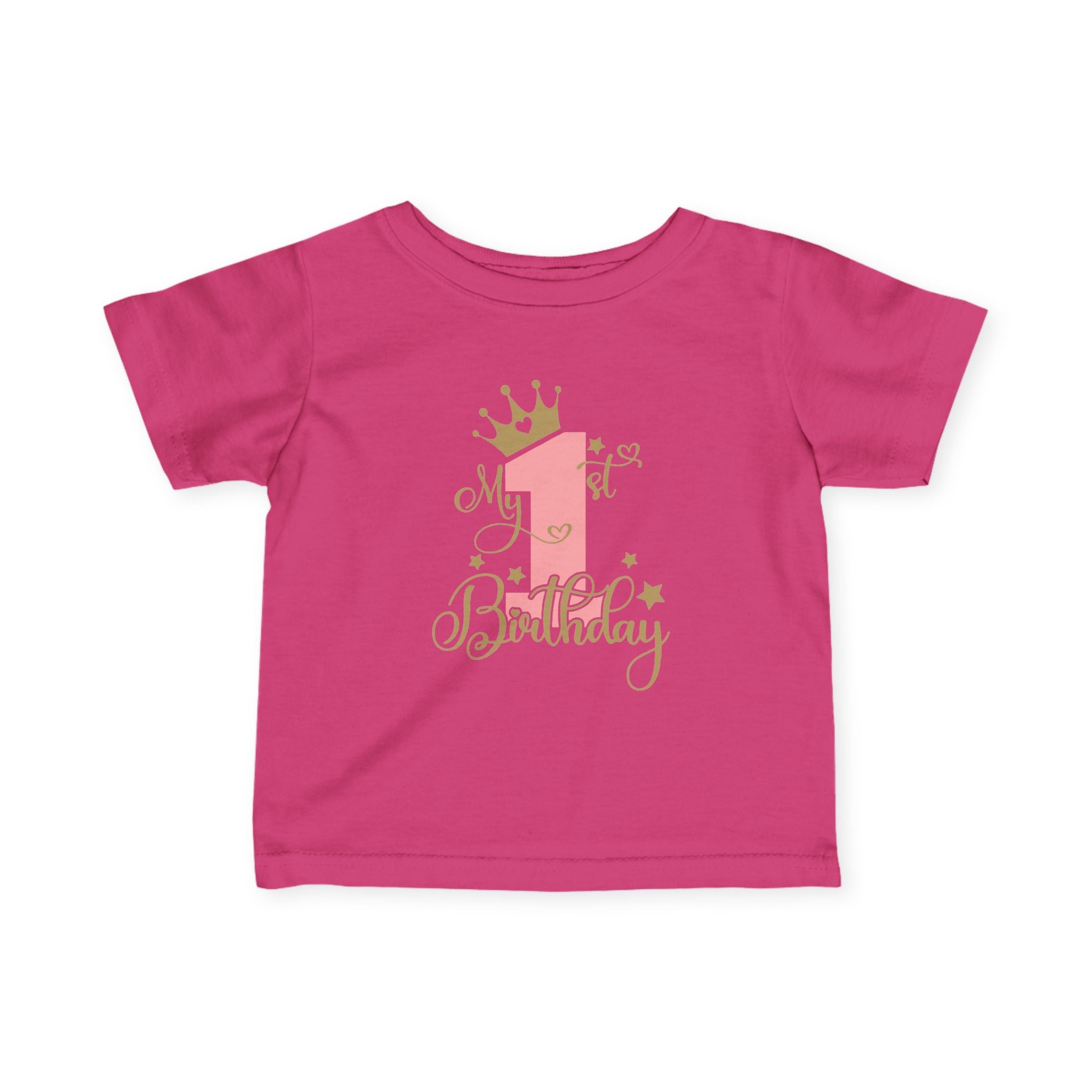 Infant Tee — "My 1st Birthday" Pink Crown First Birthday Shirt