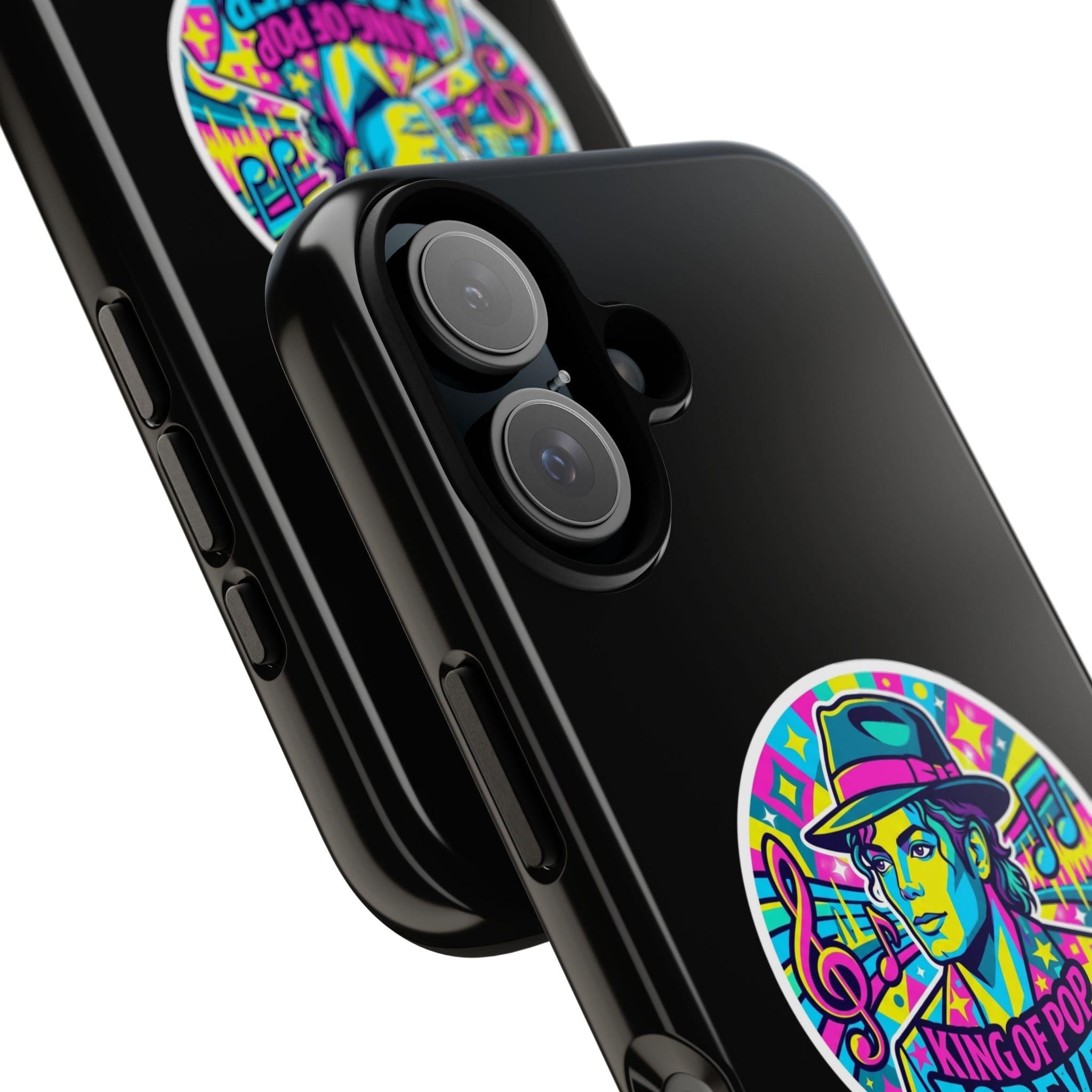 Matte Black iPhone Tough Cases 12 to 17 Pro Max  — "King of Pop Forever" Retro Pop Art Phone Case