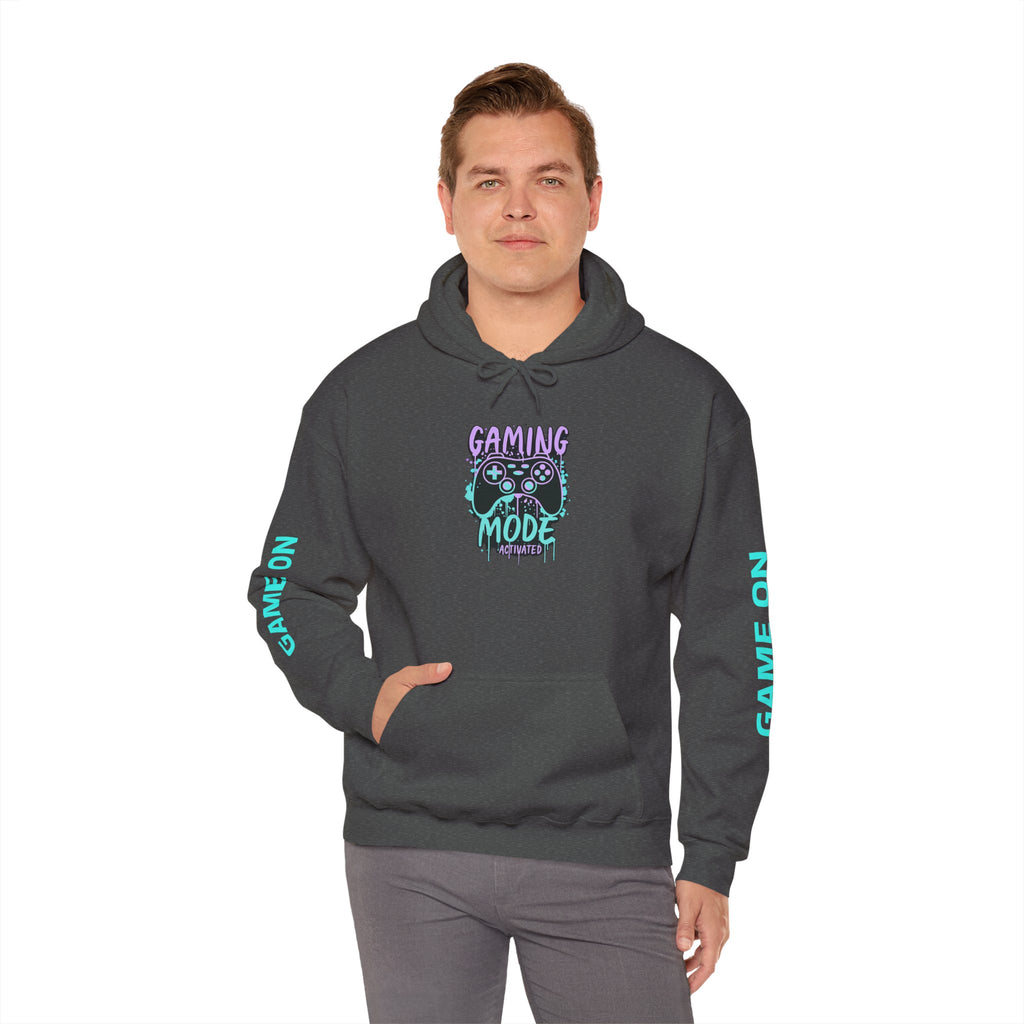 Gaming Mode Hoodie — "Gaming Mode" Graphic Pullover with Sleeve "Game On" Text