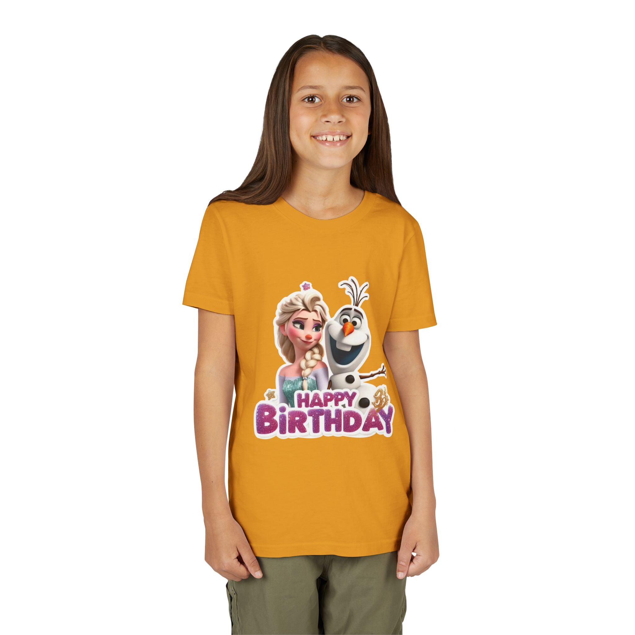 Kids' Birthday Tee - Cute Princess and Snowman "Happy Birthday" Graphic