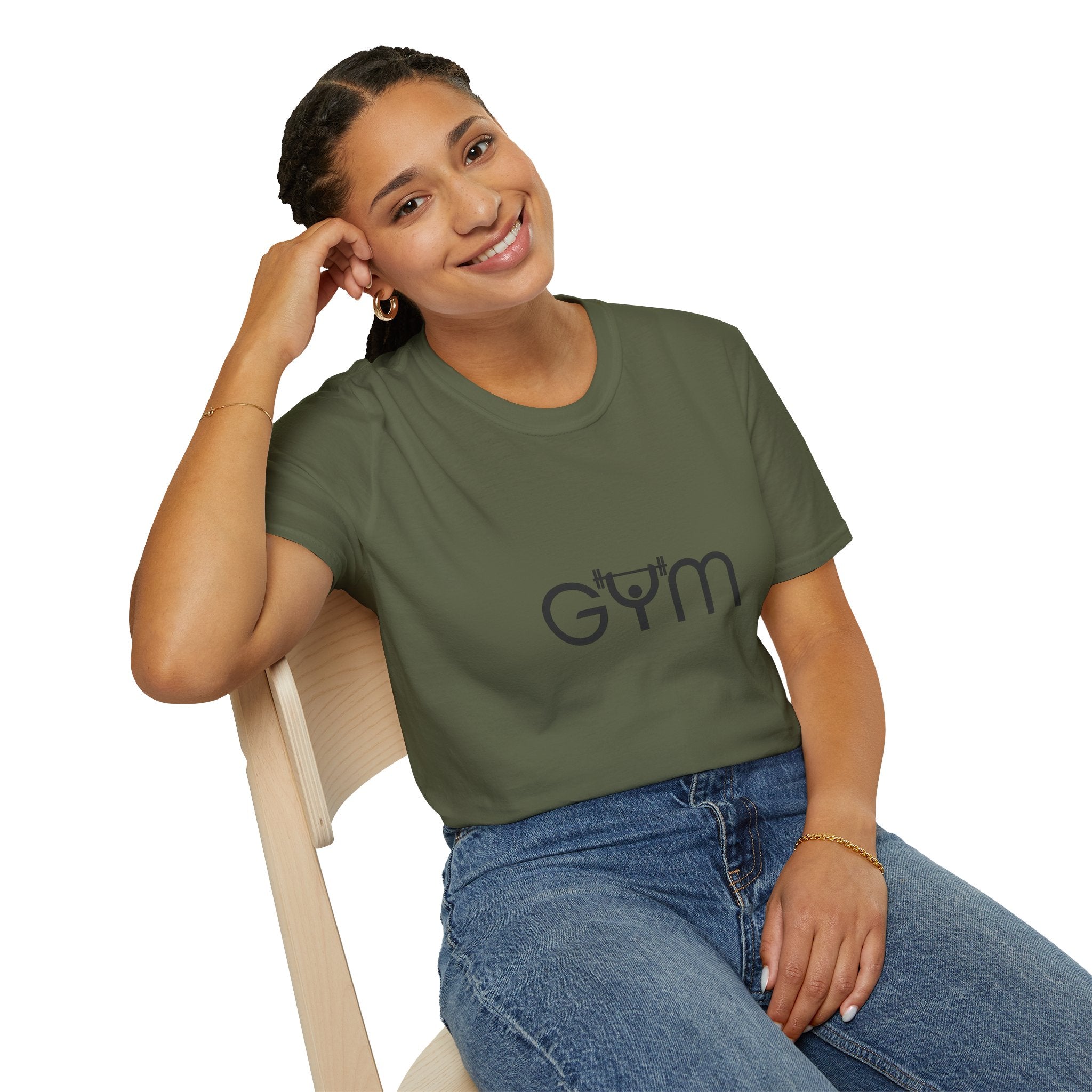 Gym Logo T‑Shirt — Minimal Fitness Tee with Barbell 'Gym' Design