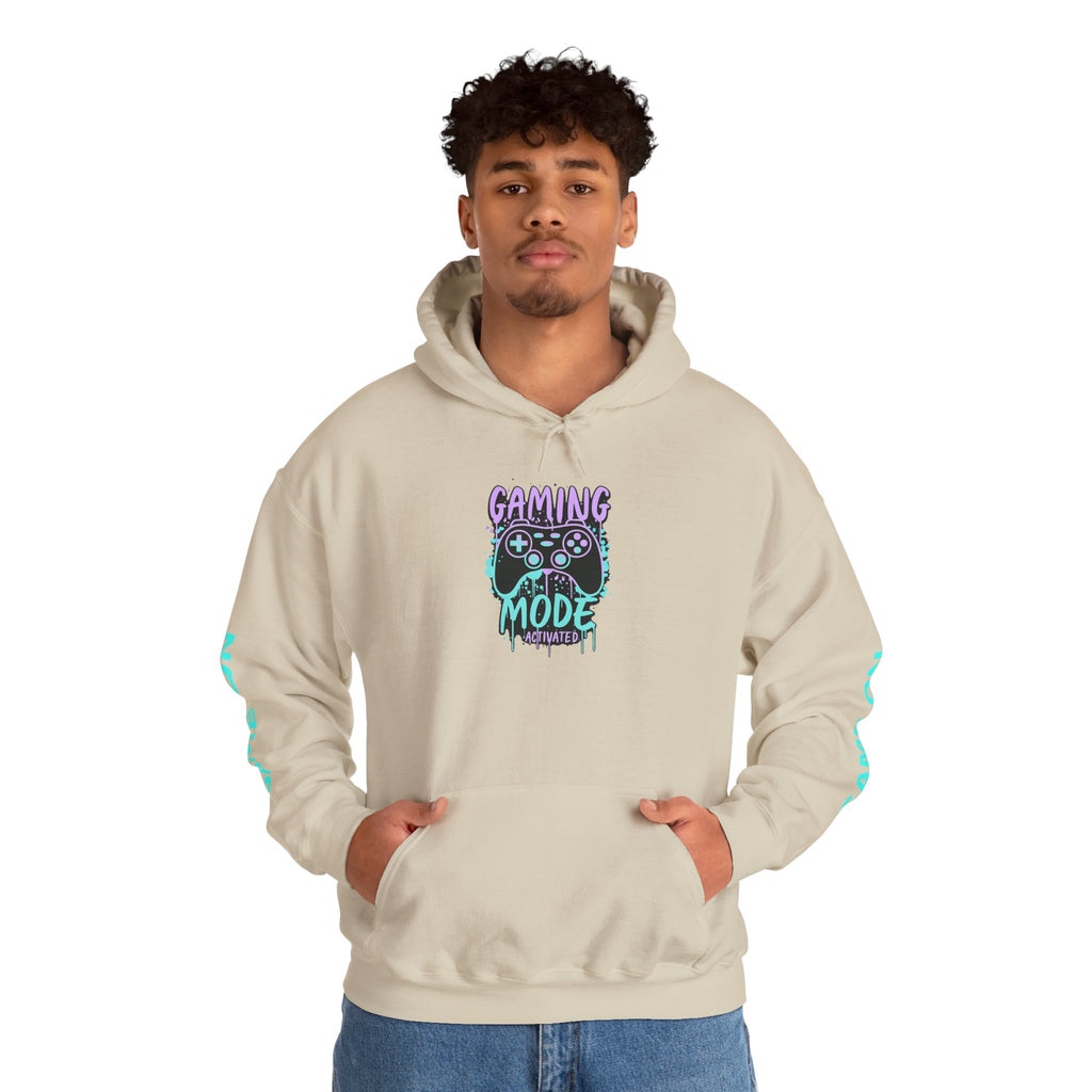 Gaming Mode Hoodie — "Gaming Mode" Graphic Pullover with Sleeve "Game On" Text