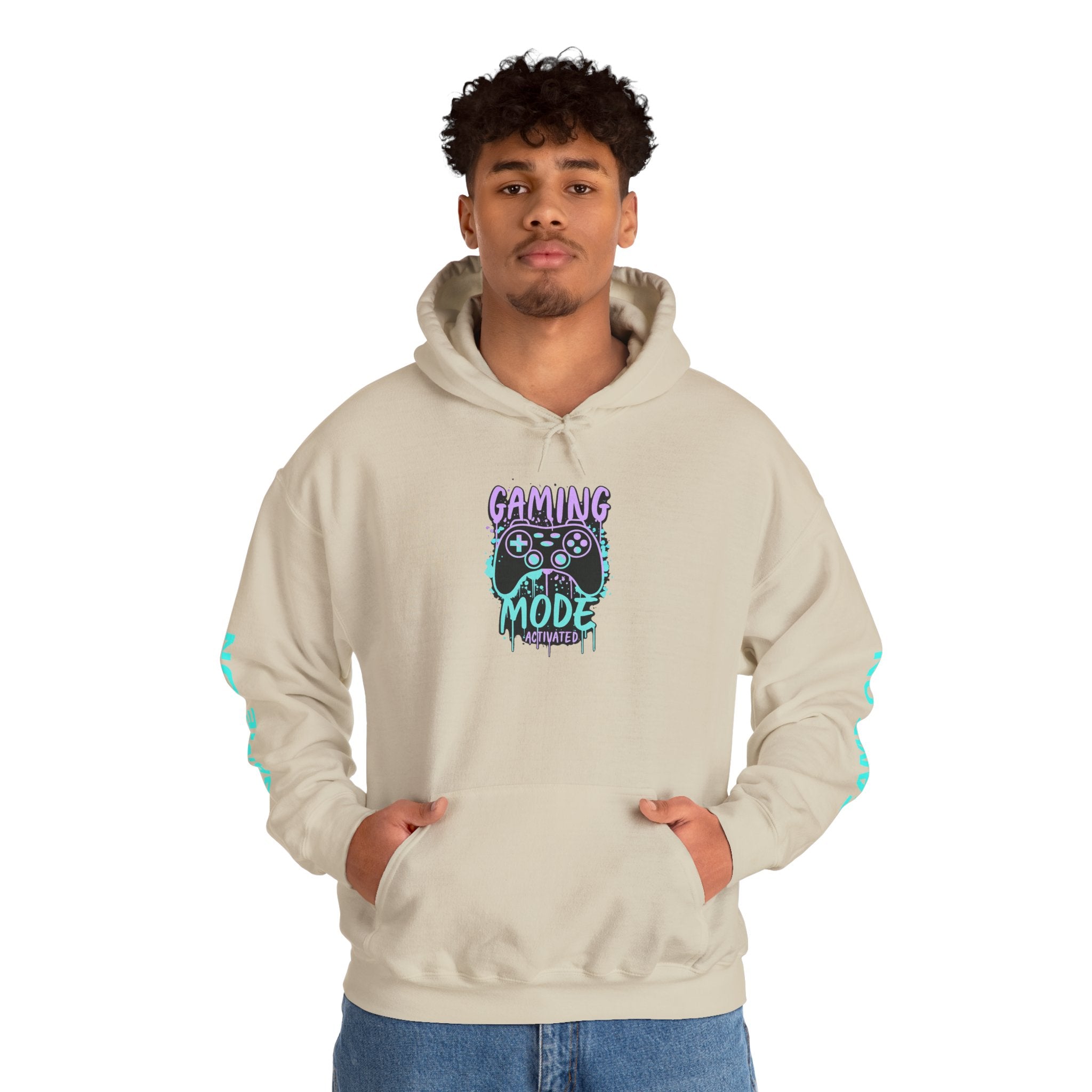 Gaming Mode Hoodie — "Gaming Mode" Graphic Pullover with Sleeve "Game On" Text
