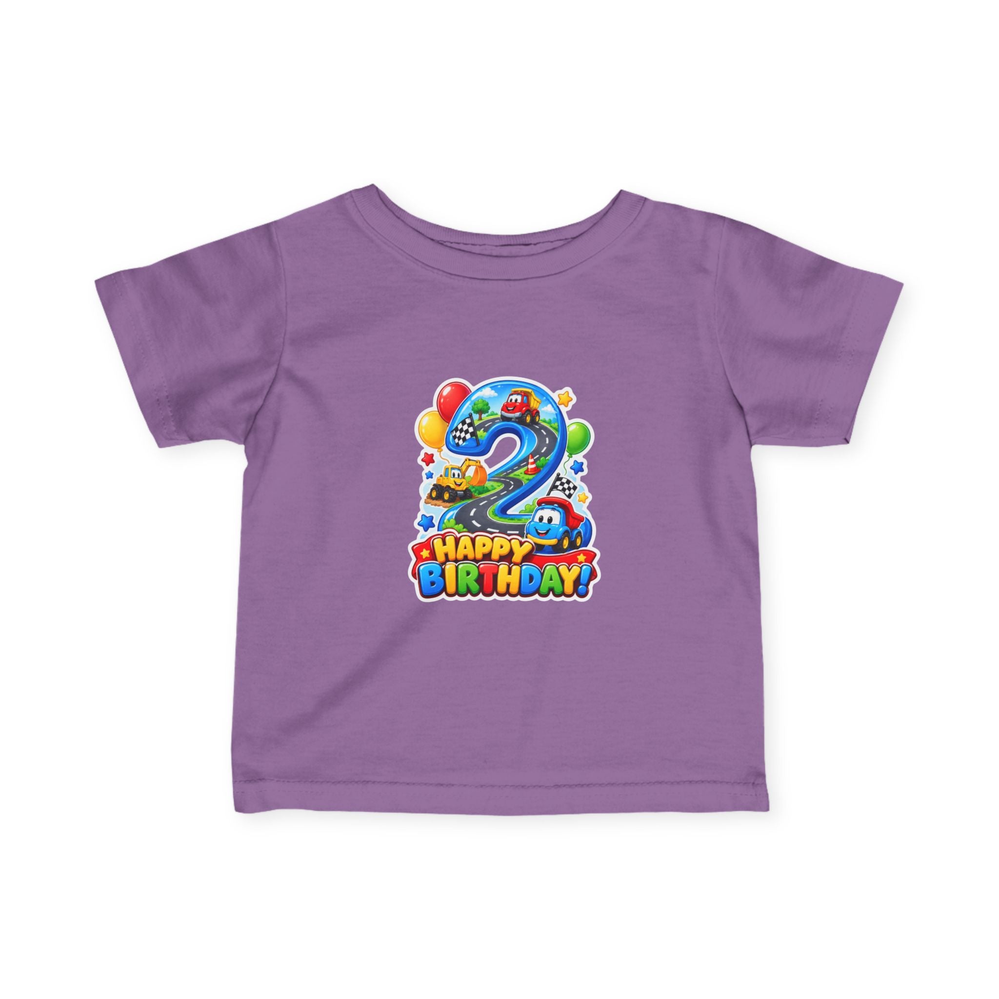 Toddler 2nd Birthday Tee – Colorful Balloon & Race Car "Happy Birthday" Shirt