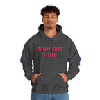 Unisex Midnight Run Hoodie — Retro Palm Beach Graphic Hooded Sweatshirt.