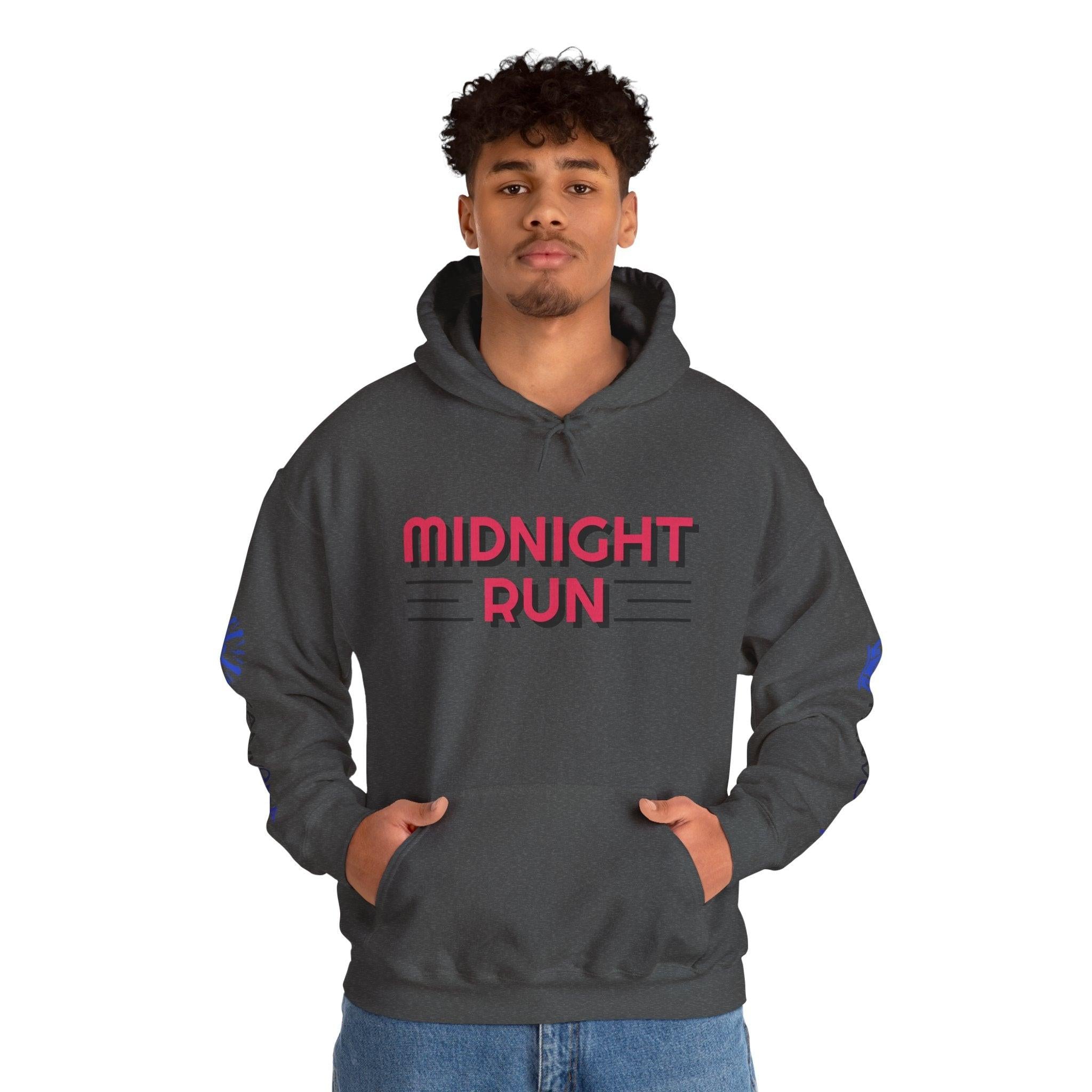 Unisex Midnight Run Hoodie — Retro Palm Beach Graphic Hooded Sweatshirt.