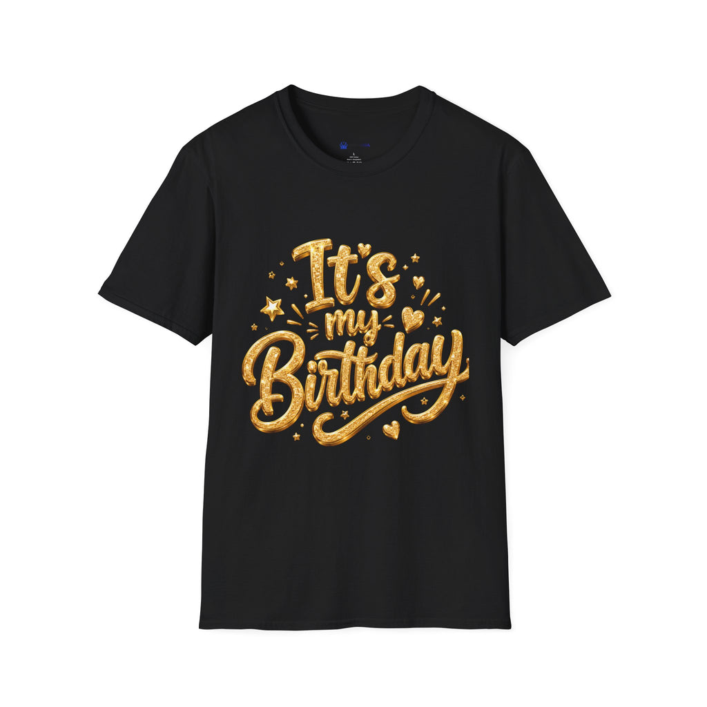 Birthday T-Shirt — "It's My Birthday" Gold Glitter Script Party Tee