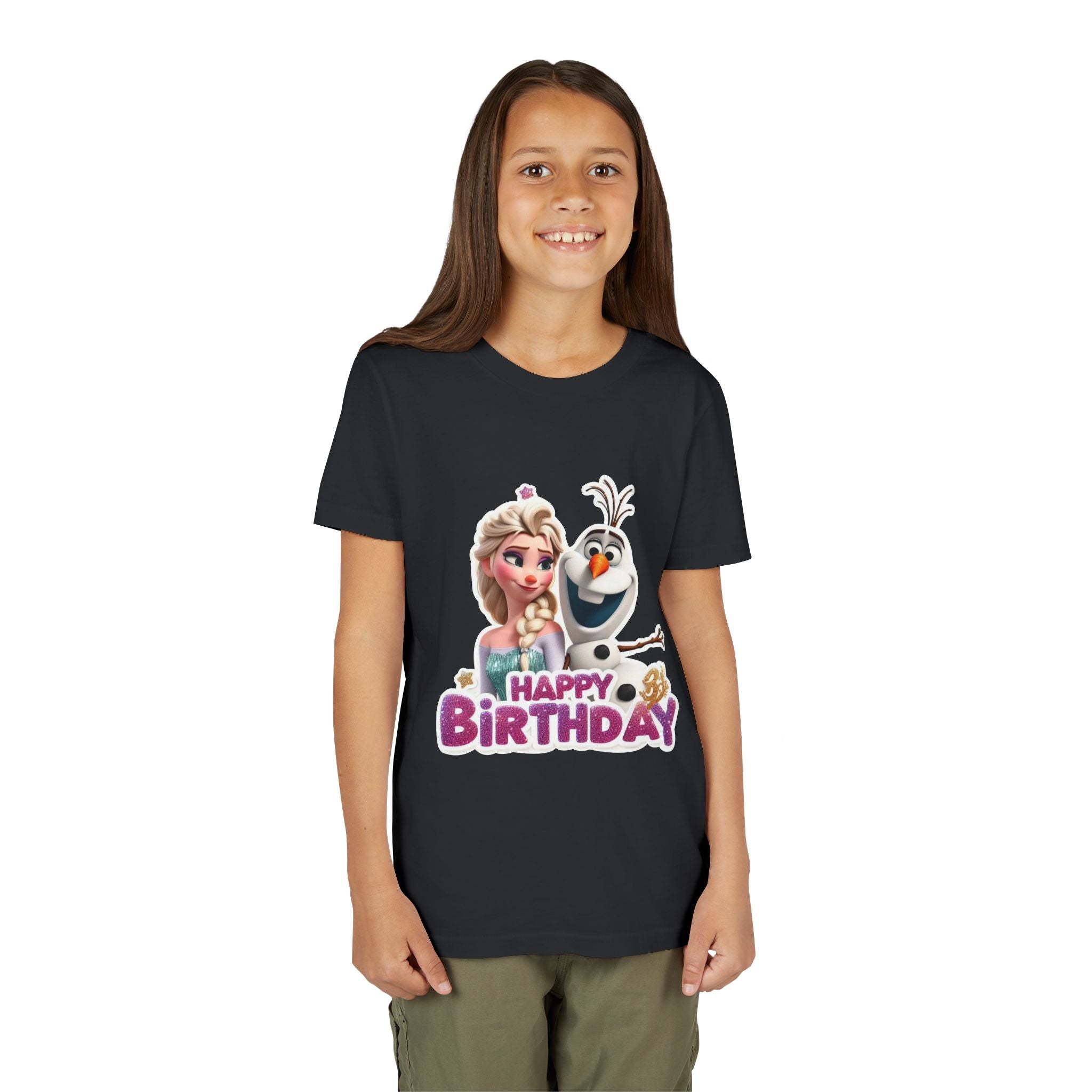 Kids' Birthday Tee - Cute Princess and Snowman "Happy Birthday" Graphic