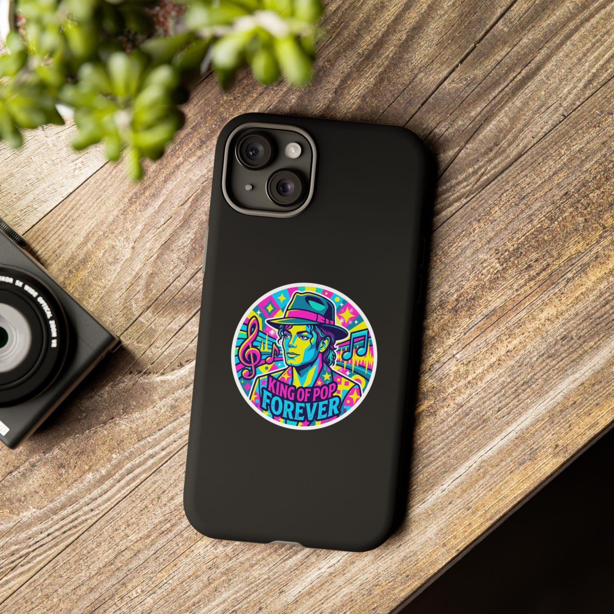 Matte Black iPhone Tough Cases 12 to 17 Pro Max  — "King of Pop Forever" Retro Pop Art Phone Case