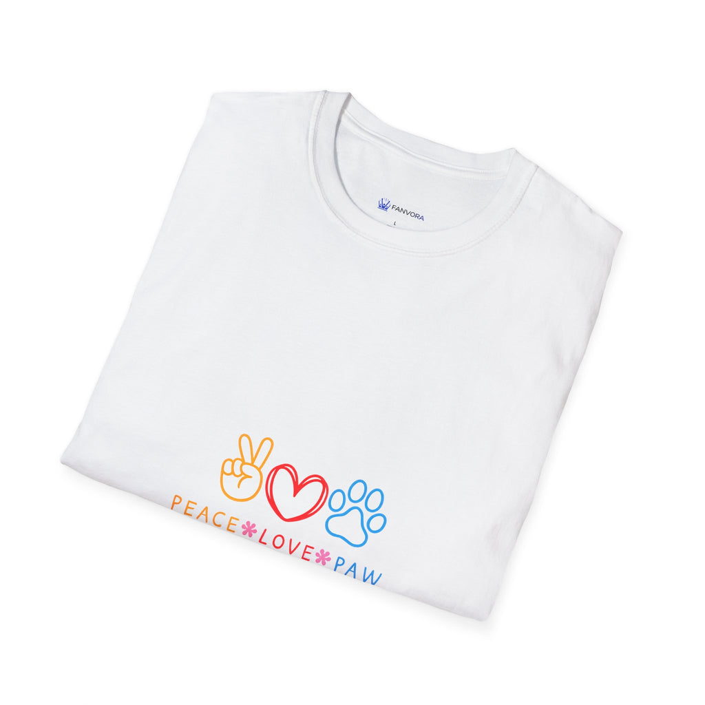 Peace Love Paw T-Shirt — Cute Paw Print Heart Peace Sign Tee for Dog & Cat Lovers