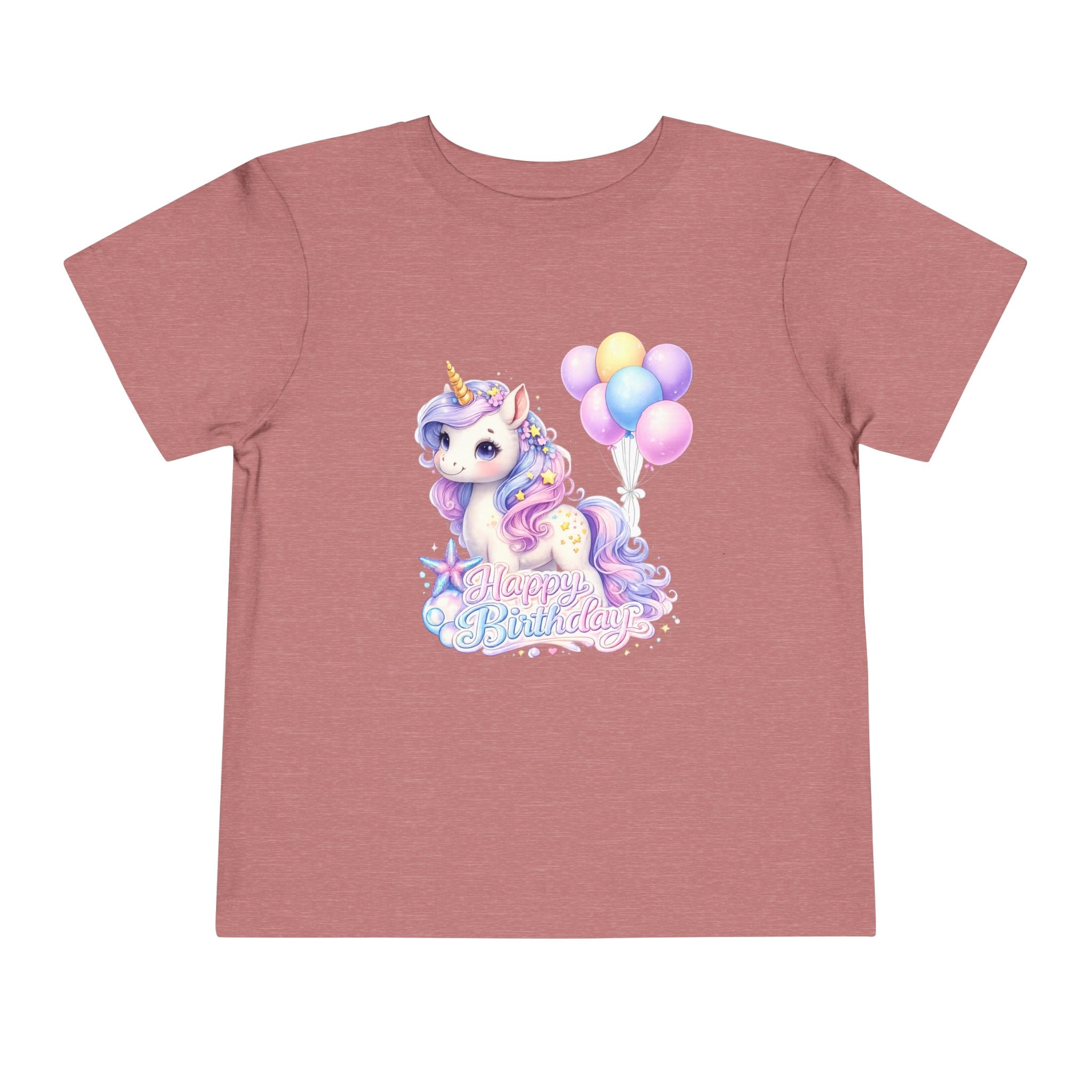 Toddler Tee — Pastel Unicorn "Happy Birthday" Shirt with Balloons