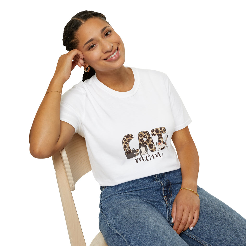 Cat Mom Leopard Print T-Shirt — Cute Graphic Tee for Cat Lovers