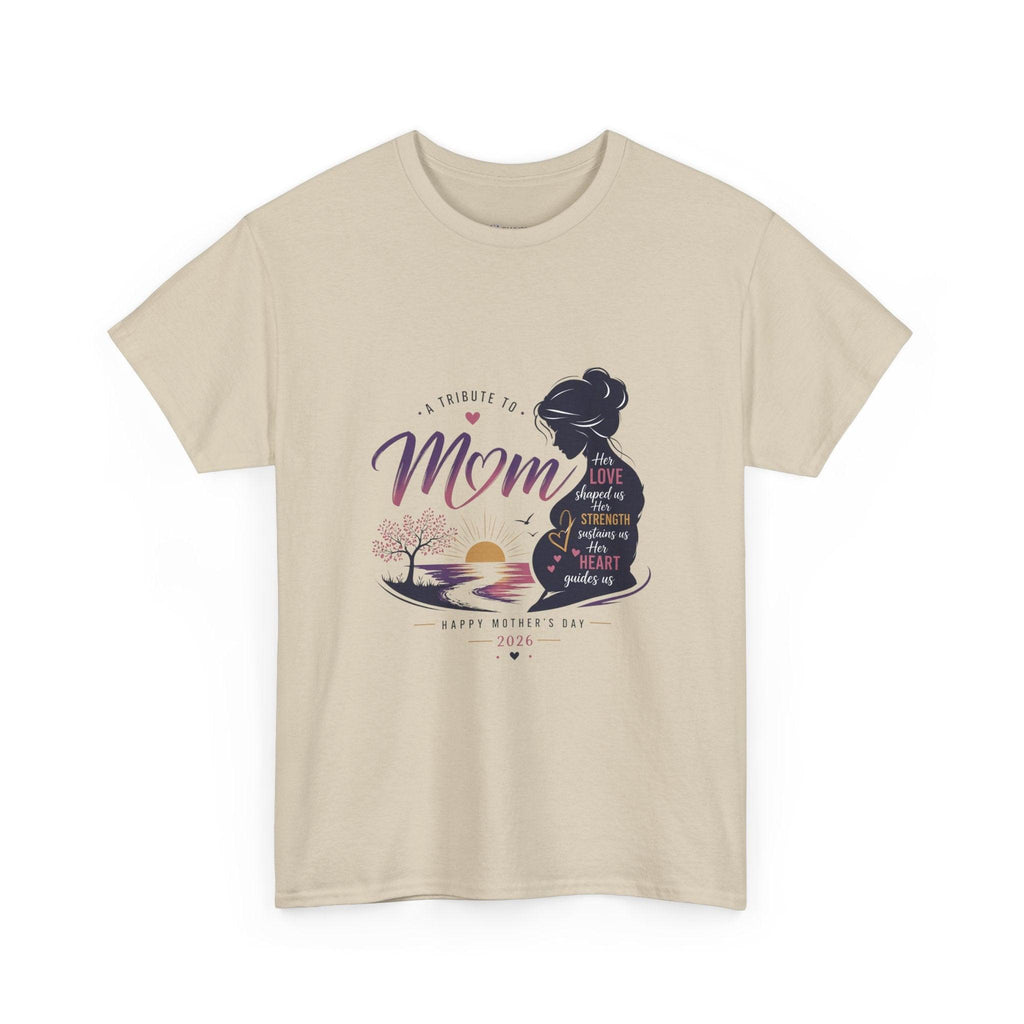 Mom Silhouette Sunset T-Shirt — "Super Mom" Graphic Tee for Mother's Day.