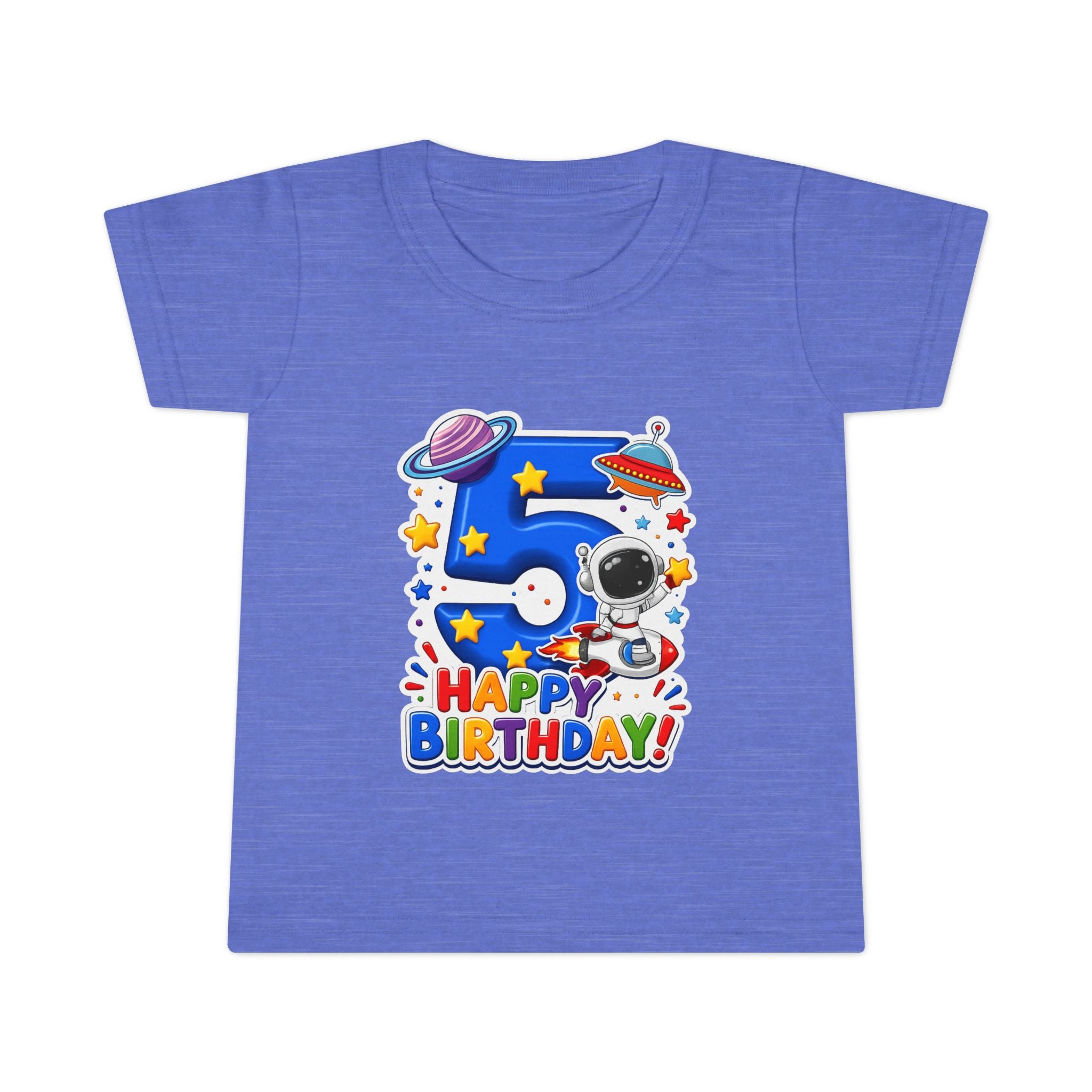 Toddler T-Shirt - Space 5th Birthday "Happy Birthday" Astronaut Number 5 Tee