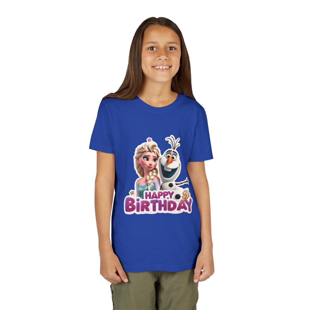 Kids' Birthday Tee - Cute Princess and Snowman "Happy Birthday" Graphic
