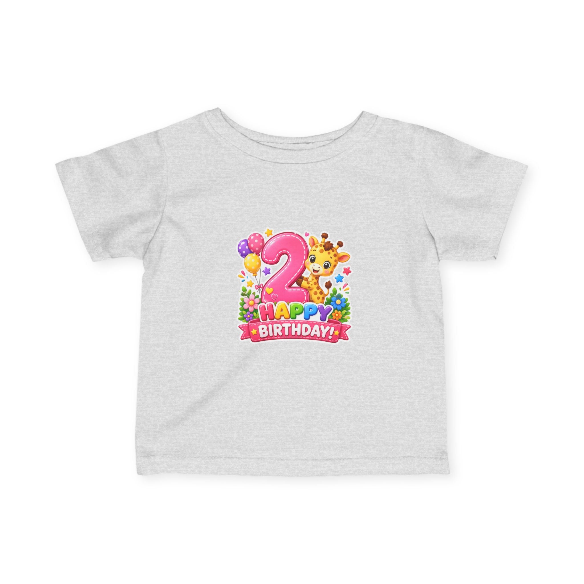 2nd Birthday Infant Tee - Cute Giraffe & Balloons Happy Birthday Shirt
