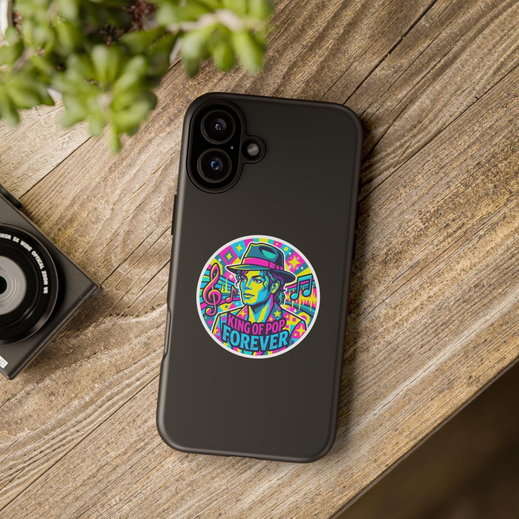 Matte Black iPhone Tough Cases 12 to 17 Pro Max  — "King of Pop Forever" Retro Pop Art Phone Case