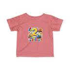 2nd Birthday Infant Tee — Colorful Trucks, Balloons & 'Happy Birthday' Design