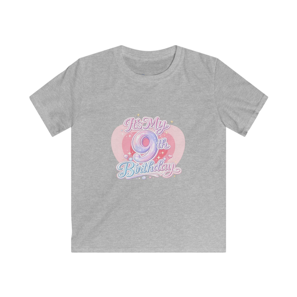 Kids 9th Birthday T‑Shirt - 'It's My 9th Birthday' Pink Heart Graphic Tee