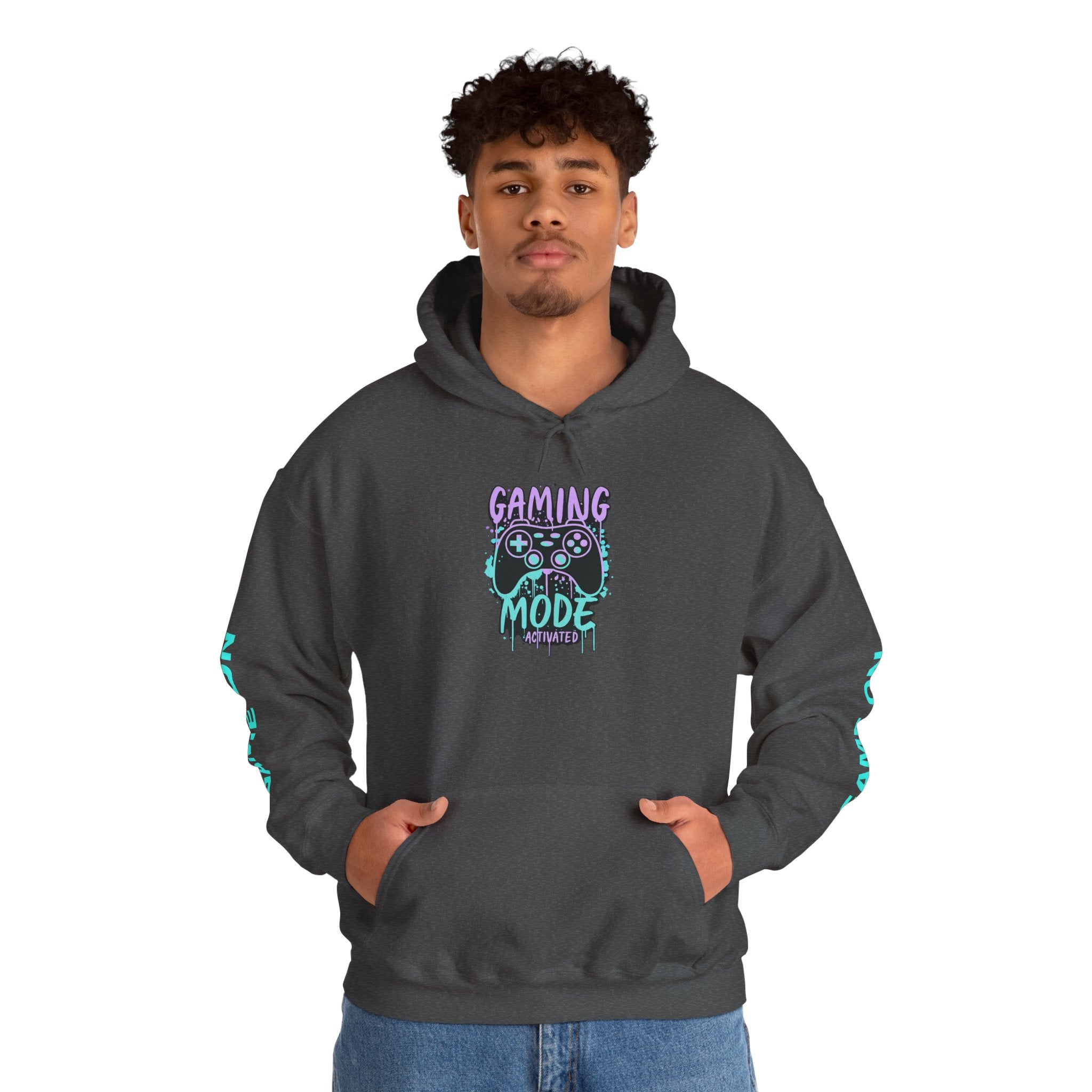 Gaming Mode Hoodie — "Gaming Mode" Graphic Pullover with Sleeve "Game On" Text