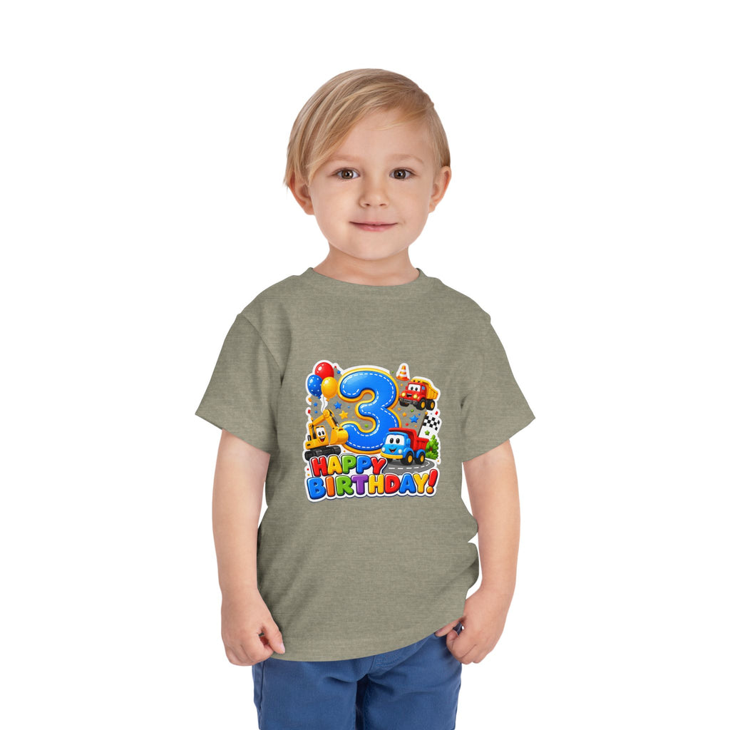 Toddler Birthday Tee — "3" Race Car Happy Birthday Shirt