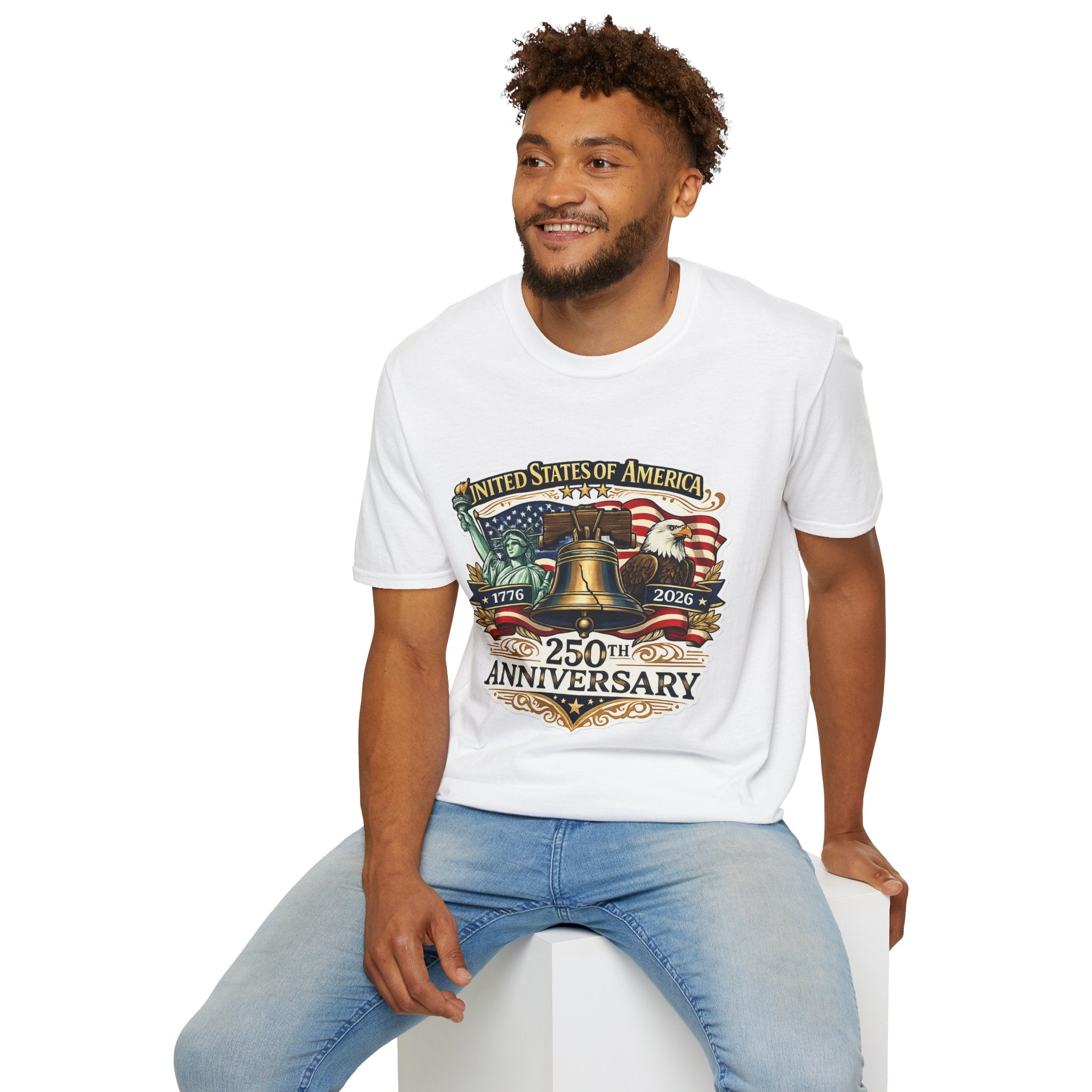 Patriotic USA 250th Anniversary T-Shirt — Liberty Bell, Eagle & Flag Design (1776–2026).