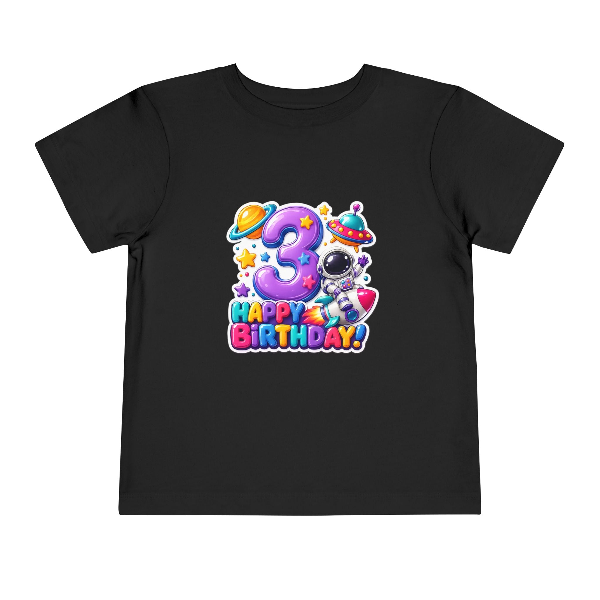 3rd Birthday Toddler Tee — Space Astronaut "Happy Birthday" Shirt