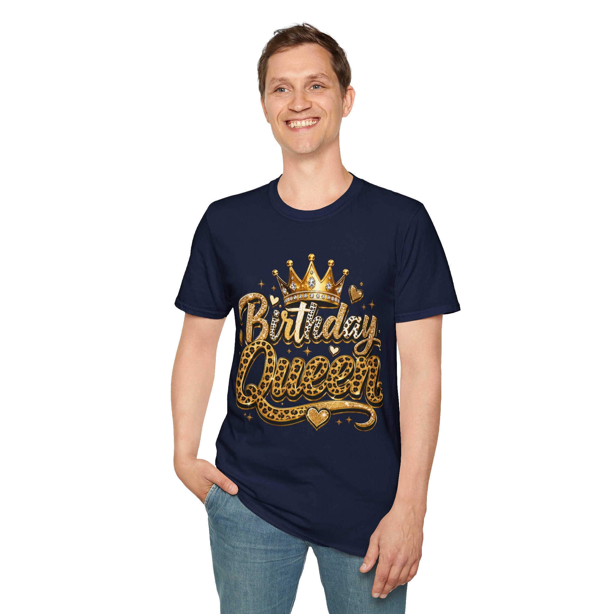 Birthday Queen T‑Shirt — Gold Crown & Leopard Print Celebration Tee