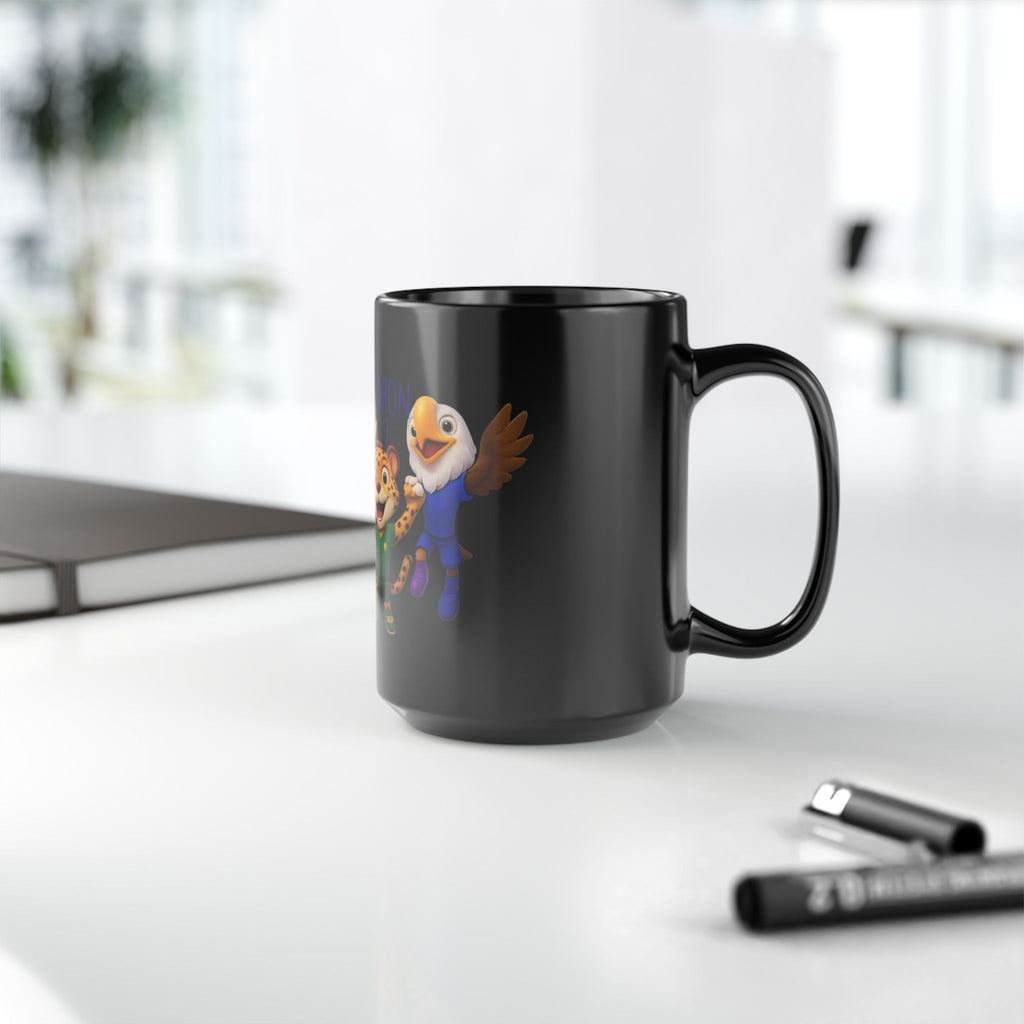 Kids Sports Mascot Black Mug — Personalized Name Option (11oz/15oz)
