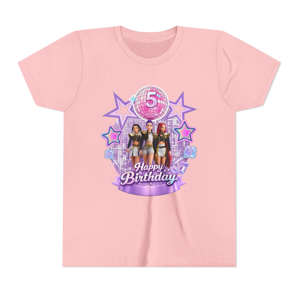 Girls' 5th Birthday Tee - 'Happy Birthday' Glitter Stars Design