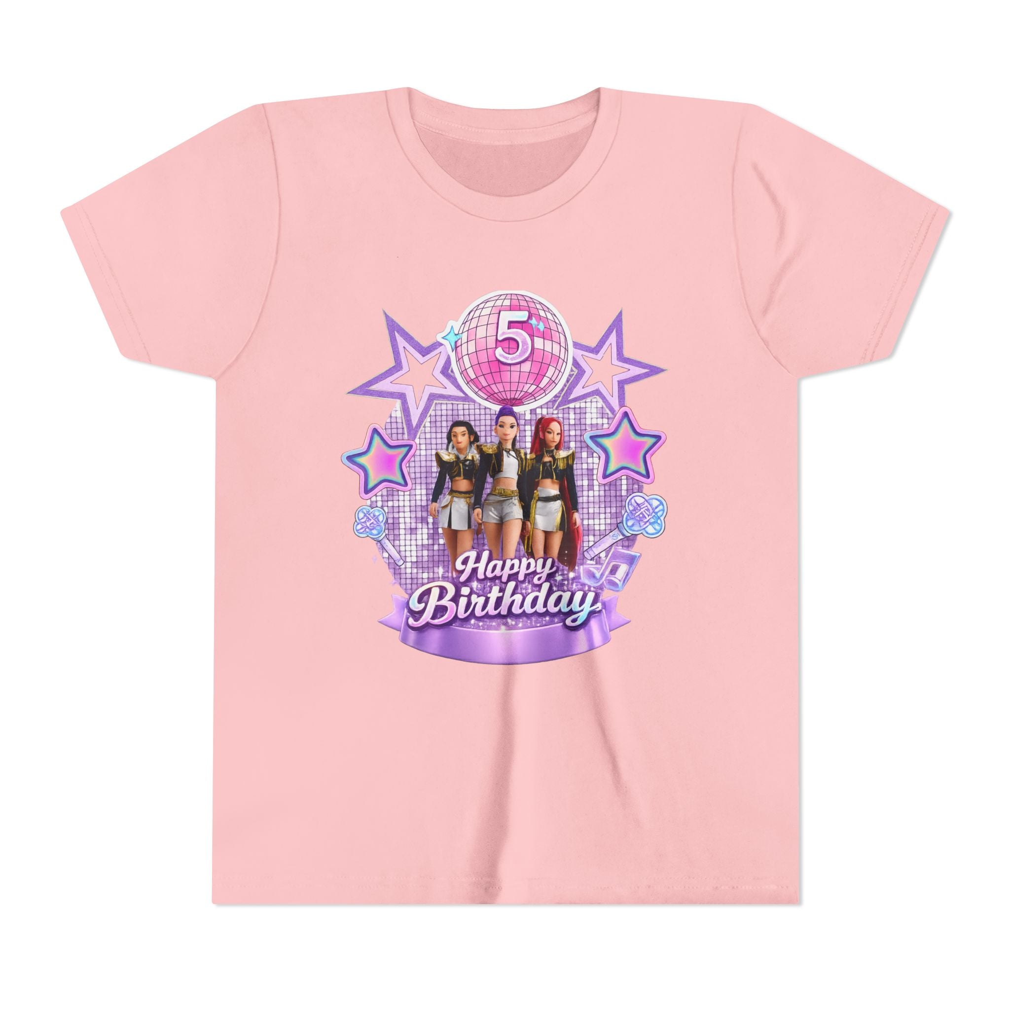 Girls' 5th Birthday Tee - 'Happy Birthday' Glitter Stars Design