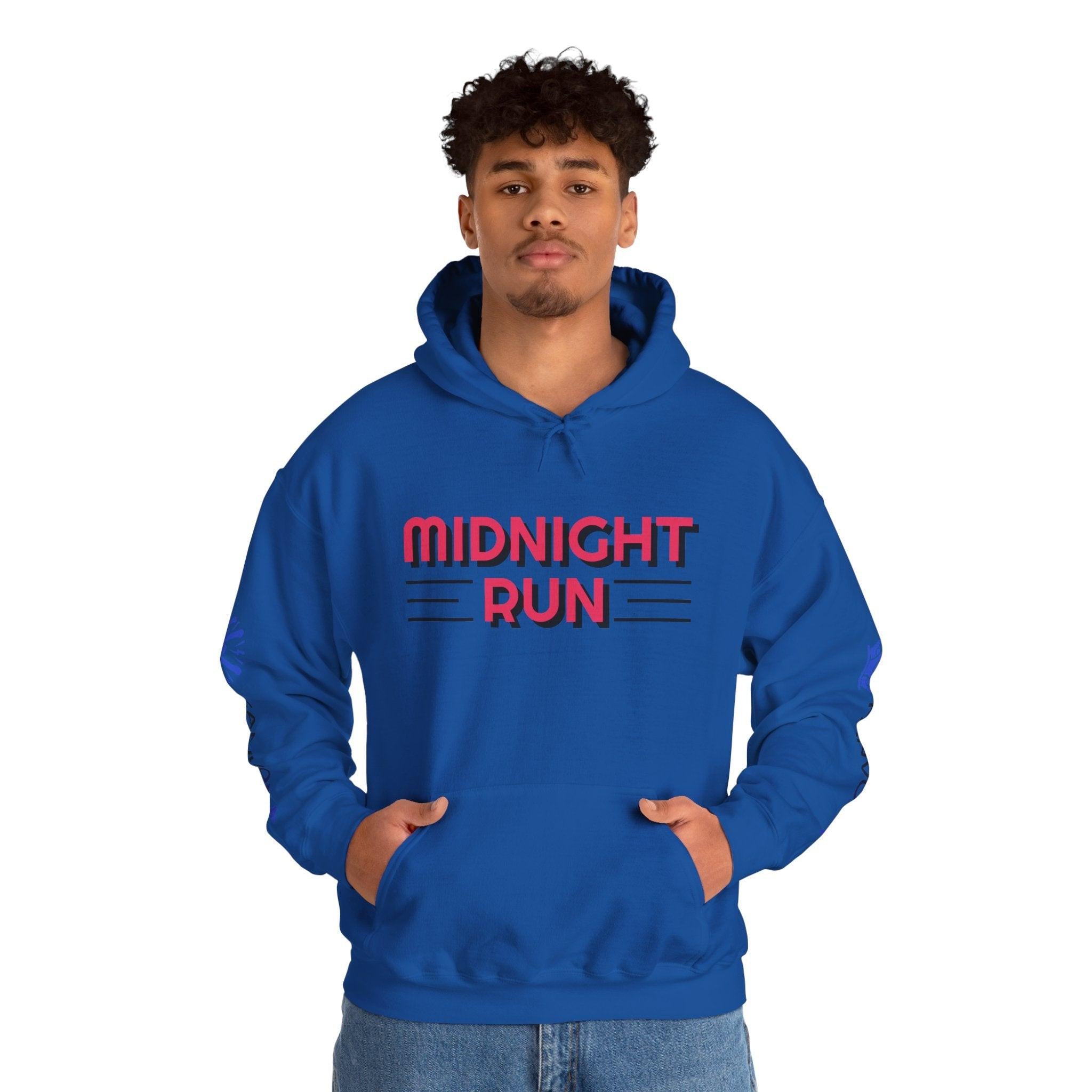 Unisex Midnight Run Hoodie — Retro Palm Beach Graphic Hooded Sweatshirt.