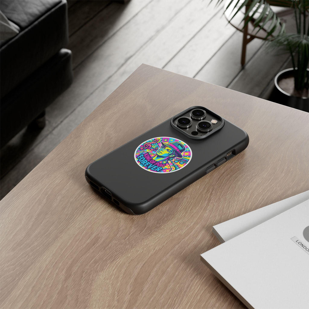 Matte Black iPhone Tough Cases 12 to 17 Pro Max  — "King of Pop Forever" Retro Pop Art Phone Case