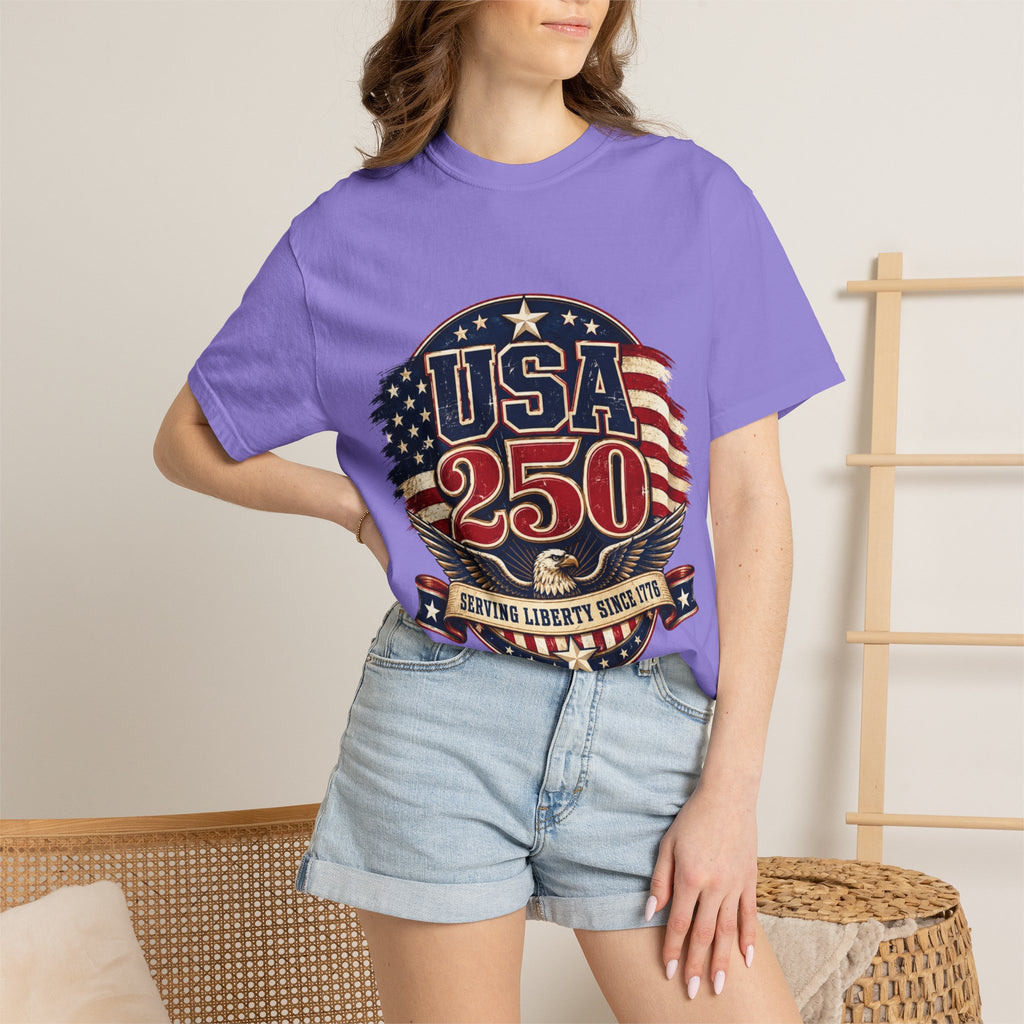 USA 250 T-Shirt — Patriotic "Serving Liberty Since 1776" Anniversary Tee