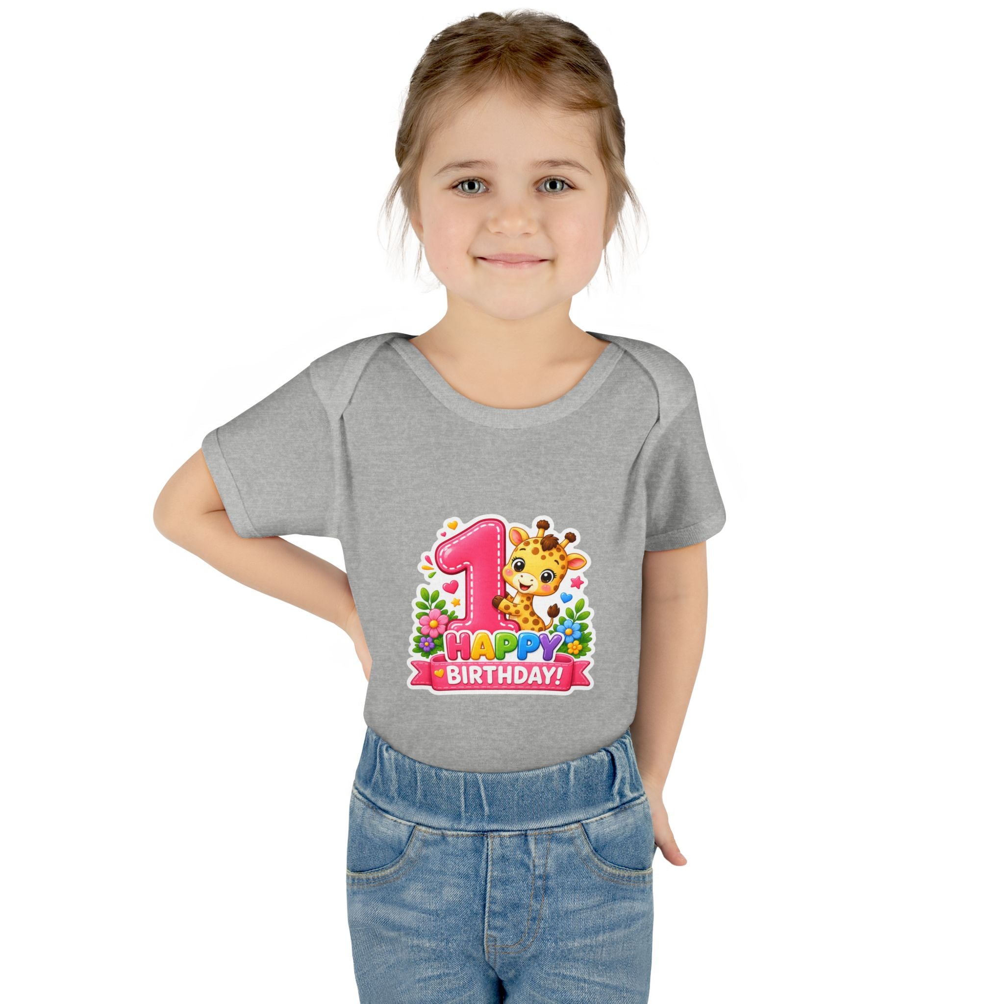 1st Birthday Baby Bodysuit - Happy Birthday Giraffe Onesie